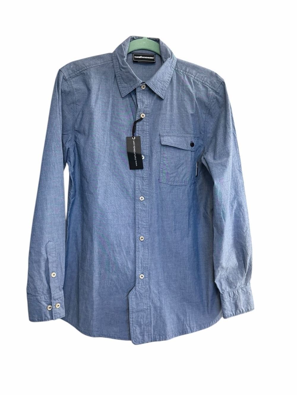 The Hundreds Men’s Stacks Long Sleeve Button Up Chambray Shirt 100% Cotton M NWT